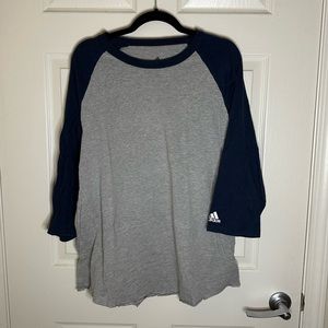 adidas grey/navy baseball 3/4 length sleeve tee - size L